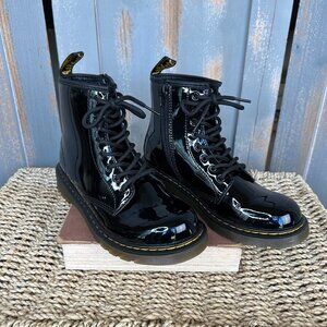 Dr. Martens 1460 J Patent Lamper Lace Up Boot Black Sz L5, M4 NWOB